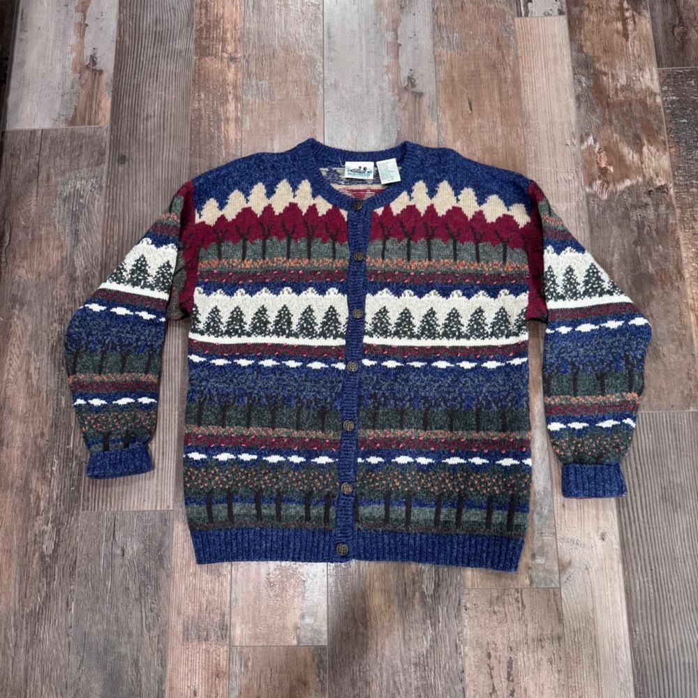 Vintage 90s Northern Reflections Forest Cabin Knit Cardigan Sweater Large
